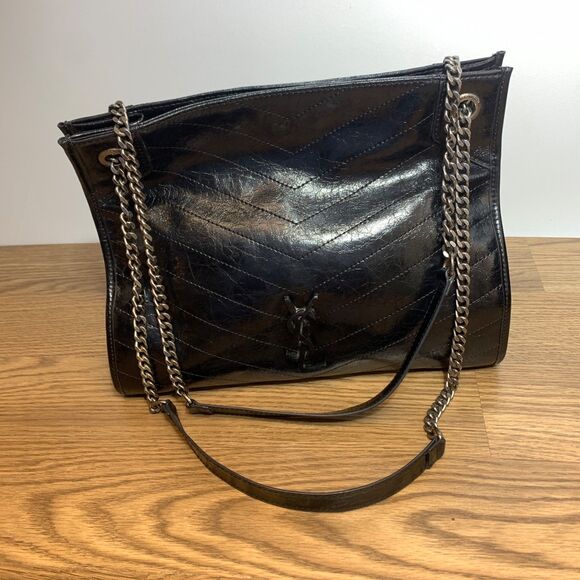 Saint Laurent Womens Shoulder Black Leather Niki Medium Tote Bag Chain - Picture 1 of 16